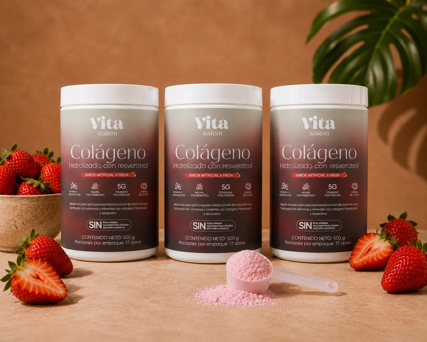 Colágeno con resveratrol  sabor a fresa combo x 3