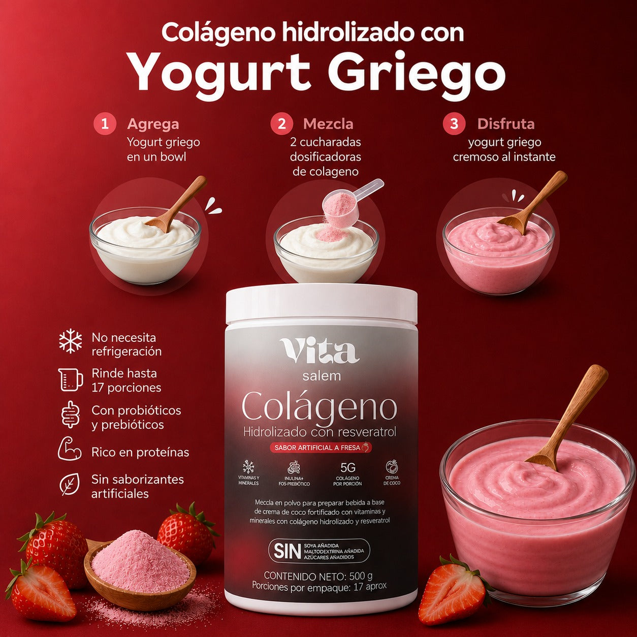 Colágeno con resveratrol sabor a fresa combo x 2