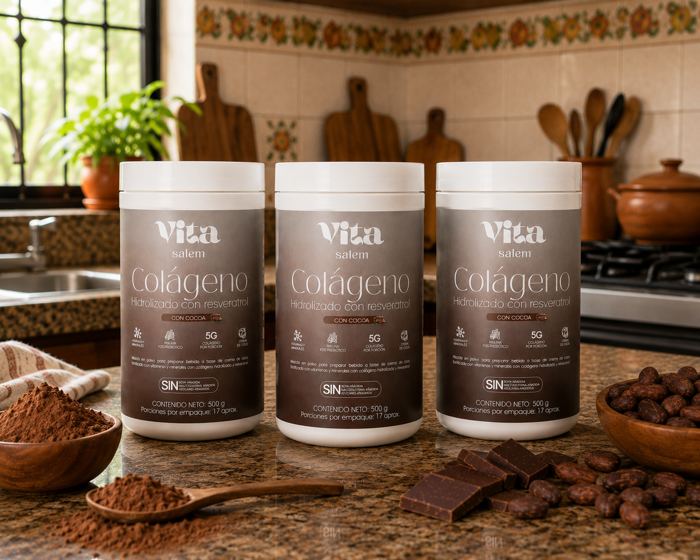 Colágeno con resveratrol sabor a cocoa combo x 3