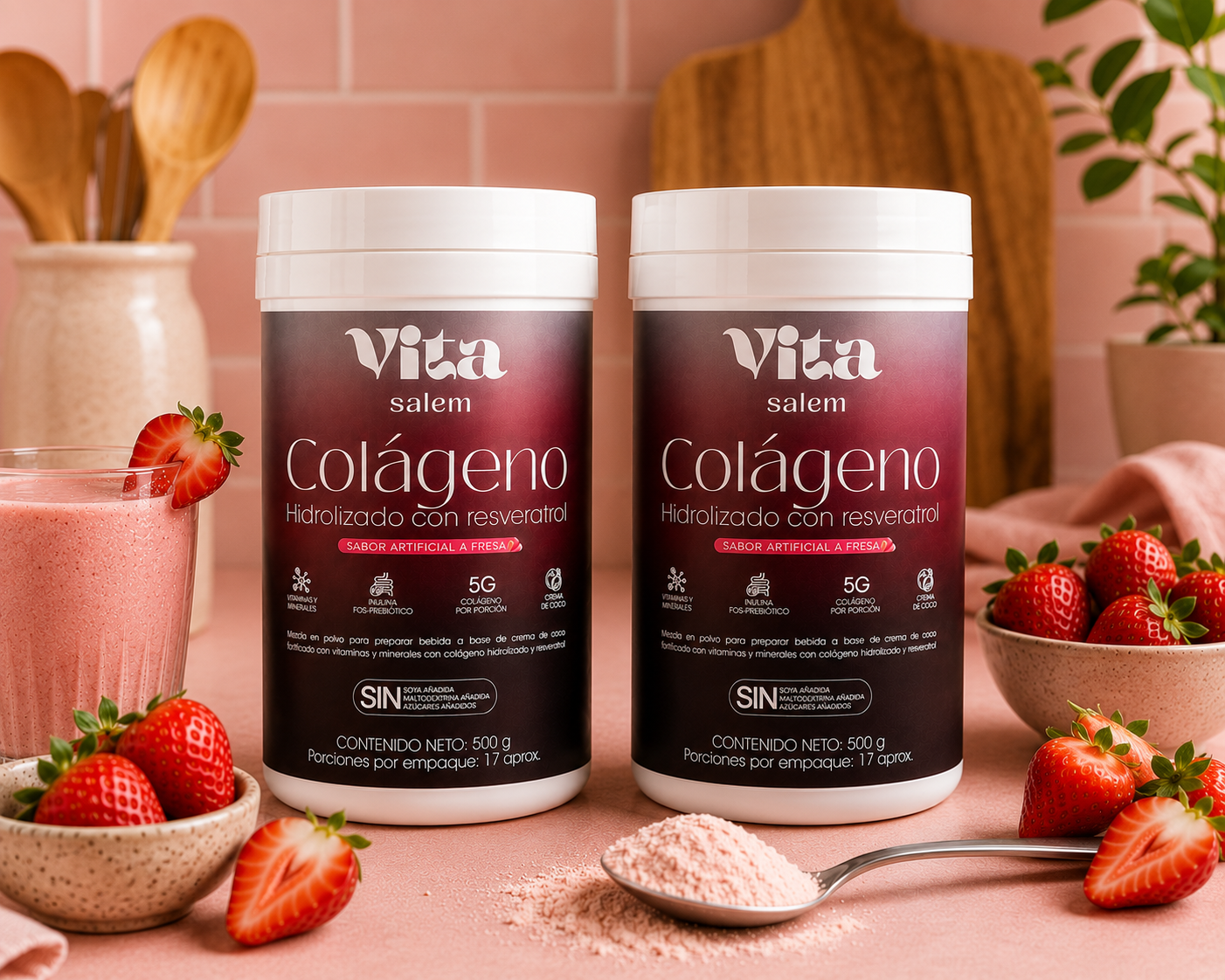 Colágeno con resveratrol sabor a fresa combo x 2