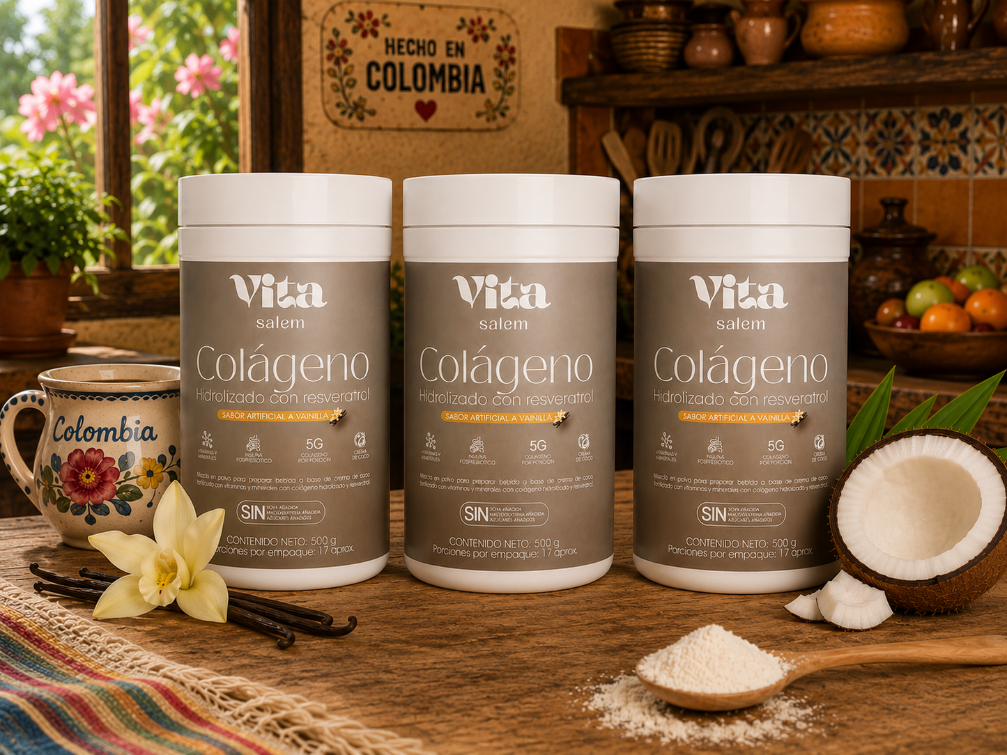 Colágeno con resveratrol sabor a vainilla combo x 3